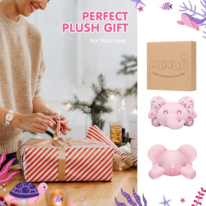 Cute Elephant Plush Pillow, Kawaii Plushies Pink Elephant Stuffed Animals, Squishy Plushies, Cuddle Plush Pillow for Boys & Girls