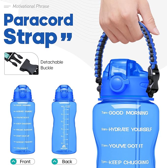 Water Bottles 1 / Half Gallon with Time Marker and Straw, Large Fitness Sports Motivational Bottle, Wide Mouth Leakproof and BPA Free for Travel, Gym,office,school