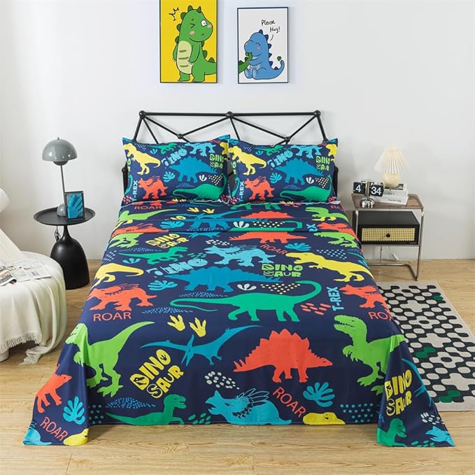 qjmiaofang Dinosaur Sheets Twin for Boys Dinosaur Bed Sheets Twin Size 3Pcs Jungle Dinosaur Bedding T-Rex Dinosaur Flat Sheet Wildlife Dinosaur Fitted Sheet 1 Fitted Sheet 1 Flat Sheet 1 Pillow Shams