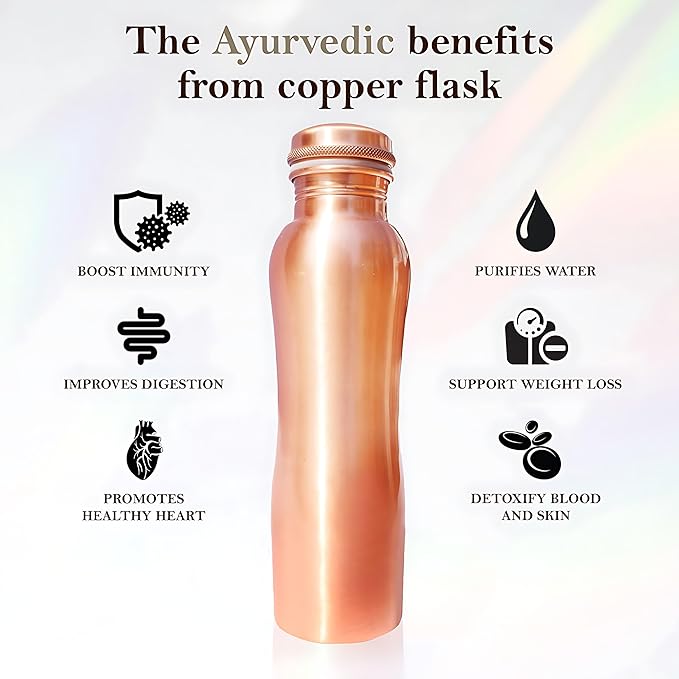 Matt Finish Copper Water Bottle - Joint Less Leak Proof Ayurvedic Drinkware Copper Vessel for Sports, Gym, Outdoors, Yoga, (Design 3)
