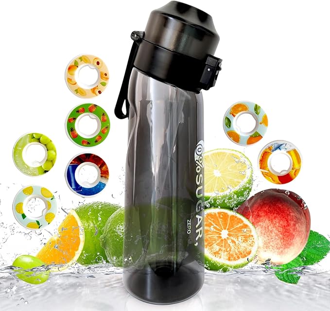 Air Water Bottle,650ML Scent Water Cup with 7 Flavour Pods,Leak Proof Sports Water Cup with Straw Suitable for Outdoor Sports,Gifts From Friends, Birthday Gifts (Black)