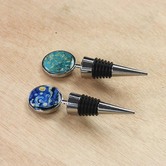 LIZIMANDU Wine Bottle Stoppers,Set of 2 Stainless Steel Wine Stoppers For Gifts, Bar, Holiday Party, Wedding(2-Van Gogh Set)