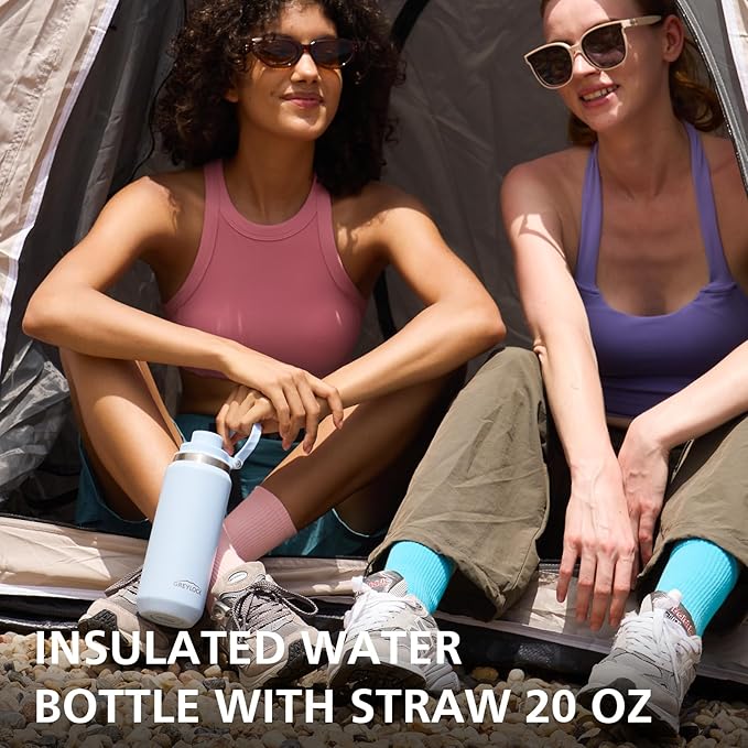 Greylock 20 oz Water Bottle Insulated, BPA-Free Reusable Water Bottles Stainless Steel, Leak Proof Kids Travel Water Bottle with Straw Lid, Double-Wall Vacuum Insulation, 24 Hours Cold (Glacier Blue)