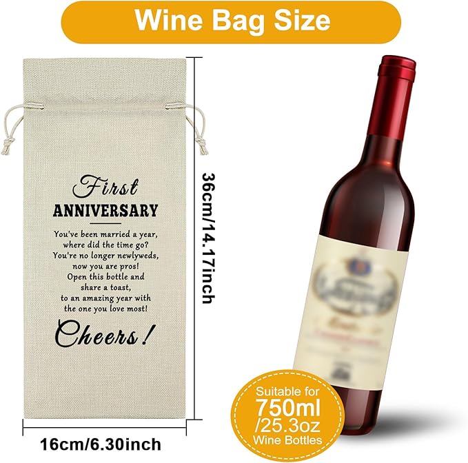 Sazuwu First Anniversary for Couple Wine Bag Wedding Anniversary for Newlyweds Wine Bottle Storage Bag Couples Gifts from Parents Celebrate Gifts from Friends Wine Accessories Gifts for Wine Lovers