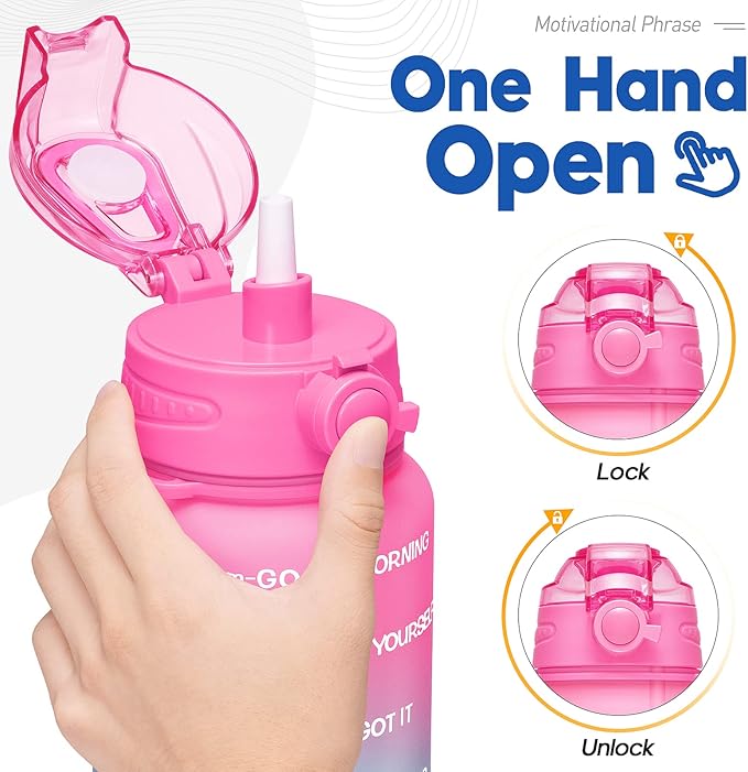 Water Bottles 1 / Half Gallon with Time Marker and Straw, Large Fitness Sports Motivational Bottle, Wide Mouth Leakproof and BPA Free for Travel, Gym,office,school