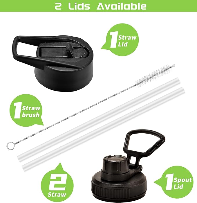 Farsea Insulated Water Bottle with Straw Lid & Spout Lid & Paracord Handle, Stainless Steel Water Bottle Wide Mouth, Double Wall Sweat-Proof BPA-Free, 40 oz, Green