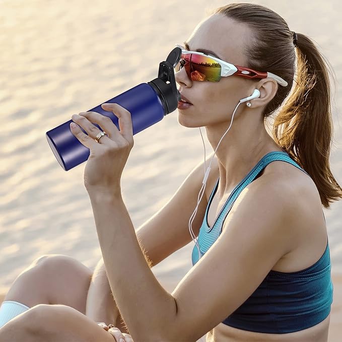 CHENGU 10 Pcs Aluminum Water Bottle 24oz Aluminum Reusable Bottles Lightweight Snap Lid Sports Water Bottle Multipack Easy Carry Leak Proof Travel Bottle for Gym Camping Hiking Outdoor Fishing (Blue)