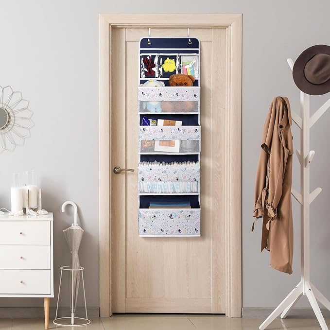 Univivi Over Door Organizer 5-Shelf Nursery Door Hanging Storage Closet with 4 Large Pockets and 3 Small PVC Pockets Over Door Organizer for Baby Essential, Toys and Sundries