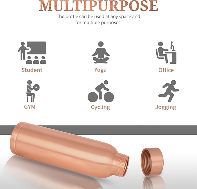 RAJRANG BRINGING RAJASTHAN TO YOU Copper Bottle With Leak Proof Rubber Cap 950 ml Modern Seam Less Water Bottles for Yoga Gym Sports Men Women
