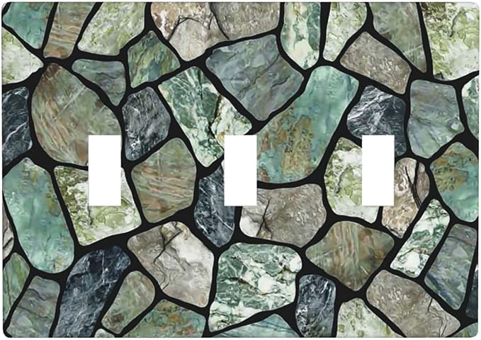 Green Stone Texture Triple Toggle Light Switch Wall Plate Cover Decorative 3-Gang for Room Bathroom Bedroom Home Kitchen Three Lightswitch Polycarbonate 4.5" x 6.38"