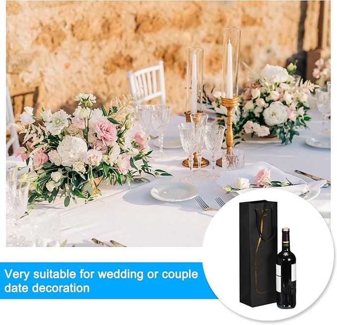 uxcell Wine Bags, 1pcs Black Gold 5 x 4 x 15 In Wine Gift Bags with Rope Handles Paper Wine Tote Bag for Wedding Birthday Christmas Party Supplies