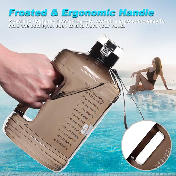 Gallon Big Water Bottle with Handle, 128oz Leakproof BPA Free Fitness Sports Water Bottle with Motivational Time Marker & Wide Mouth Ensure You Drink More Water