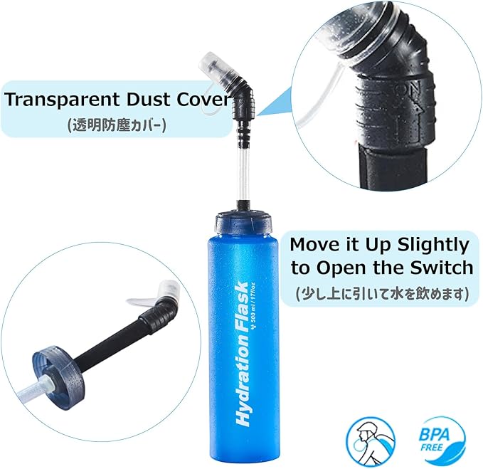 Azarxis TPU Soft Flask Running Water Bottles Collapsible BPA-Free for Hydration Pack - Ideal for Running Hiking Cycling Climbing (500ml/16.9oz - 2 Pack with 2 Speed Straws)