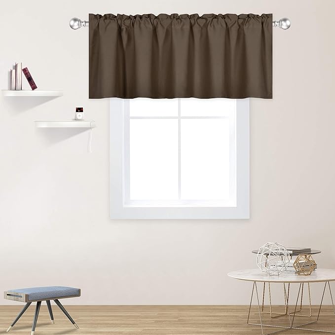 Coffee Brown Valance for Windows 60x18 Inch Solid Thermal Insulated Blackout Kitchen Short Curtain Toppers Valance Rod Pocket for Bathroom Living Room 1 Panel