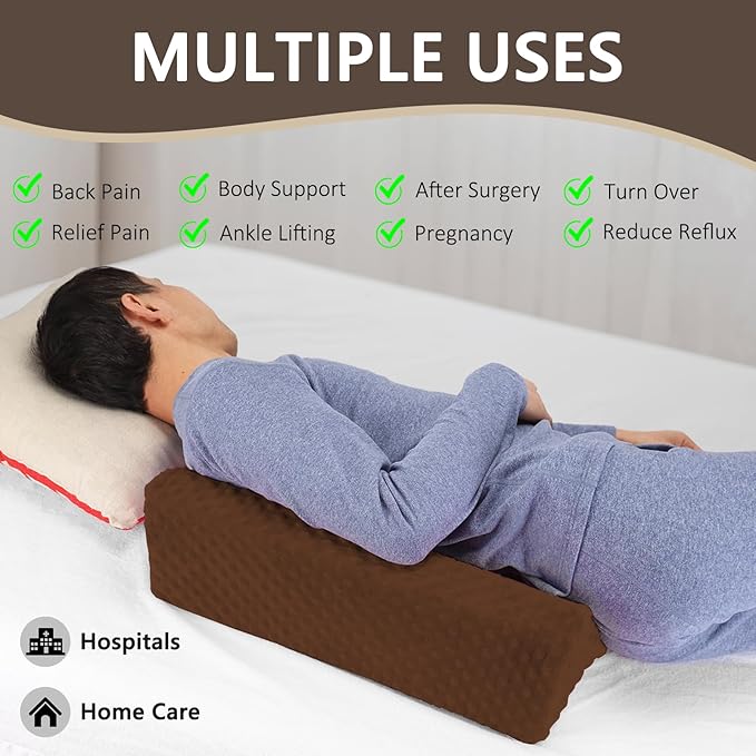 Wedge Pillow for Side Sleeping, Body Positioning Foam Wedge Pillow, Side Wedge Pillow for Sleeping Non-Slip Back Positioning Pillow for Bed Sore Wedge (Brown)