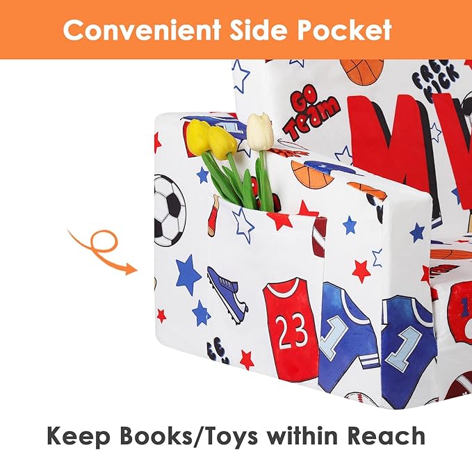 Foldable Kids Sofa Couch 2 in 1 Children Convertible Sofa to Lounger Flip Open Toddlers Sofa Bed,Extra Wide Soft Lightweight for Bedroom Livingroom Playroom