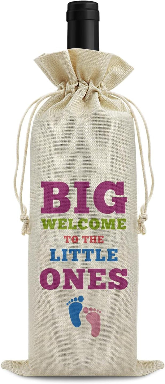 Baby Announcement Gift Welcome Baby Wine Bag for Friends Sister New Baby Birth Gift Baby Girl Baby Boy Gift Drawstring Wine Wrapping Bag Baby Shower Party Decors Reusable Burlap Wine Gift Bag