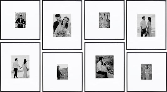 Camden Reed Arcadia 8 Piece Oversized Gallery Wall Frame, 16x20 and 16x16 Inch Matted Frames for Featuring 8x10 and 5x7 Inch Photographs or Art Prints, Black Finish