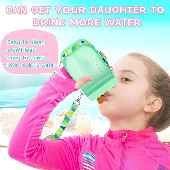 Patelai 8 Pcs Cute Water Bottles with Straw Kawaii Watermelon Ice Cream Cups Leak Proof Drinking Bottles with Adjustable Shoulder Strap for Sports Travel Camping(Classic Style)