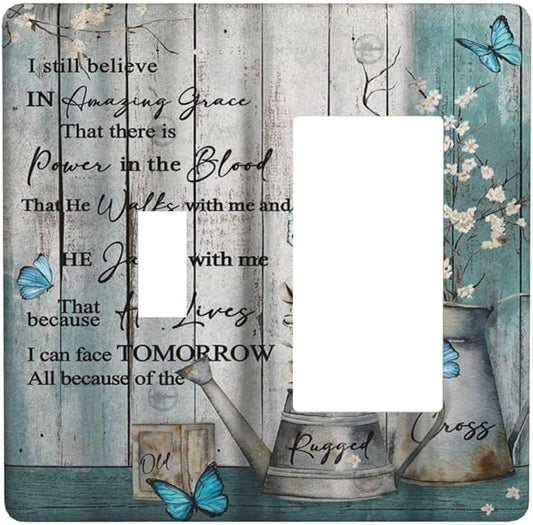 Vintage Teal Butterfly Inspirational Quotes Wood Plank 2 Gang Single Toggle Rocker Combination Light Switch Covers Wall Plate Cover Electrical Faceplate Decorative Switchplate for Farmhouse Bedroom