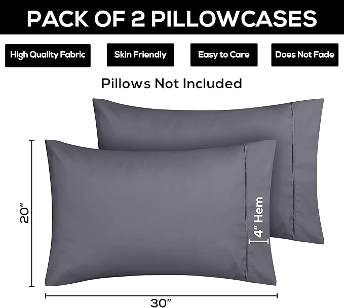 Utopia Bedding Queen Pillow Cases - 2 Pack - Envelope Closure - Soft Brushed Microfiber Fabric - Shrinkage and Fade Resistant Pillow Covers 20 X 30 Inches (Queen, Grey)
