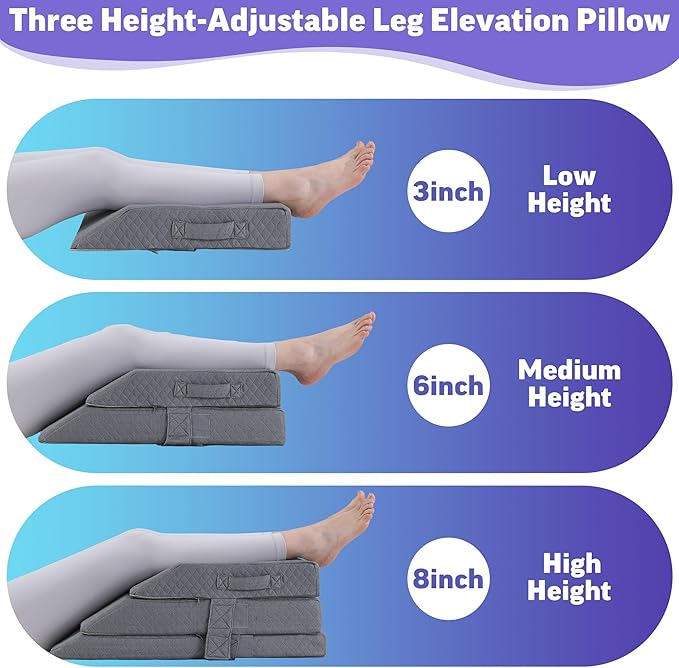 BALAPET Adjustable Wedge Pillow for Double Legs, 8" Height Elevated Leg Rest Pillow for Circulation, Supportive Bolster Pillow for Pregnancy Relieves Pressure Hip Leg Elevation, Dark Grey