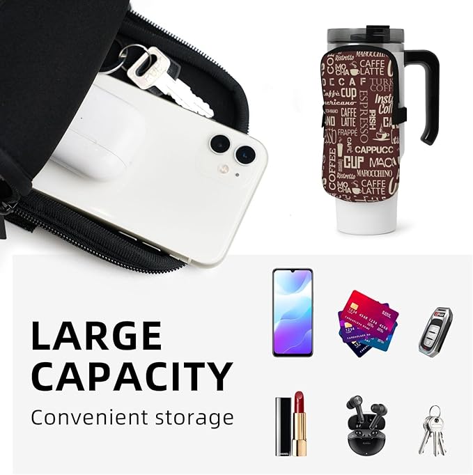 Water Bottle Pouch for Stanley Cup 40oz 30oz,Personalized Gym Purse for Men Women, Tumbler Pouch with Versatile Pocket Water Bottle Bag for Cards, Keys, Phone Botanical Leaf