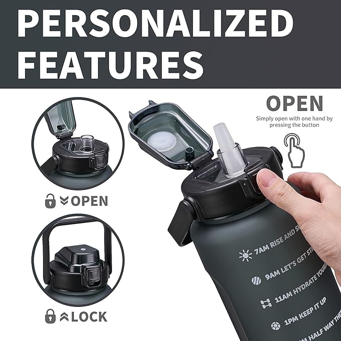 Generic Stay Hydrated in style 3-in-1 Piece Motivational Water Bottle Set with Time Marker, Leak-Proof and BPA-Free Design - Perfect for fitness activities and outdoor adventures!, Black