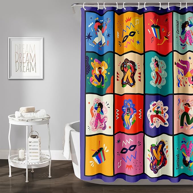 AILONEN Graffiti Music Shower Curtain,Happy Girls Music Art Bath Curtain Minimalist Bathroom Curtain 48" W*72" H Polyester Waterproof Bathroom Curtain with 12 Hooks