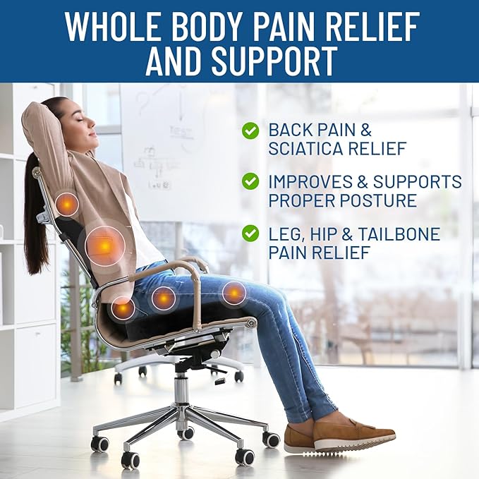 Everlasting Comfort Seat Cushion and Lumbar Support Pillow - Premium Memory Foam Office Chair Cushions for Enhanced Posture, Support, All-Day Comfort - Multi-Use for Car, Desk Chair, Gaming Chair