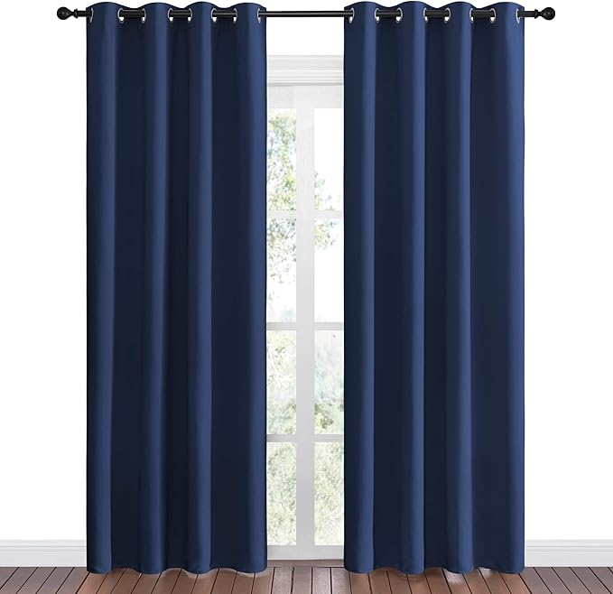 NICETOWN Navy Blackout Curtains 86" Long for Living Room, Thermal Insulated Window Treatment Light Reducing Room Darkening Drapes for Boys Kids Bedroom, Classroom, Apartment (55" W x 86” L， Set of 2)