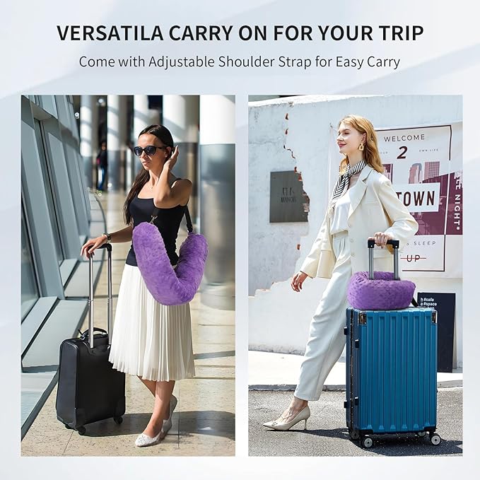 Stuffable Travel Pillow for Extra Luggage, Travel Neck Pillow Stuffable with Clothes, Stuffable Neck Pillow for Travel, Velvet Travel Neck Pillow Storage Bag, Fillable Luggage Pillow (Purple)