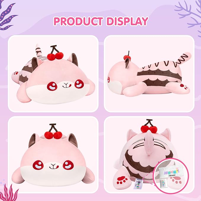 Cute Cat Plush Pillow, Kawaii Plushies Sweet Cat Stuffed Toys, Squishy Plushies, Cuddle Plush Pillow for Boys & Girls