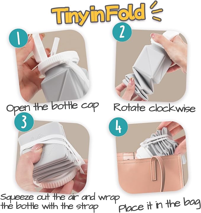 Collapsible Water Bottle, Silicone Foldable Water Bottles For Travel, Easy-To-Carry Design And Compact Size, BPA Free, 20 oz (Grey (cuboid))