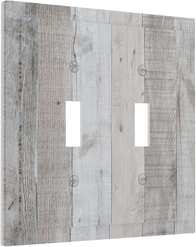 Rustic Grey Wood Shiplap Double Toggle Light Switch Cover Decorative Vintage Country 2 Gang Wall Plate Electrical Faceplate Switchplate for Farmhouse Bathroom Bedroom Livingroom Kitchen Decor