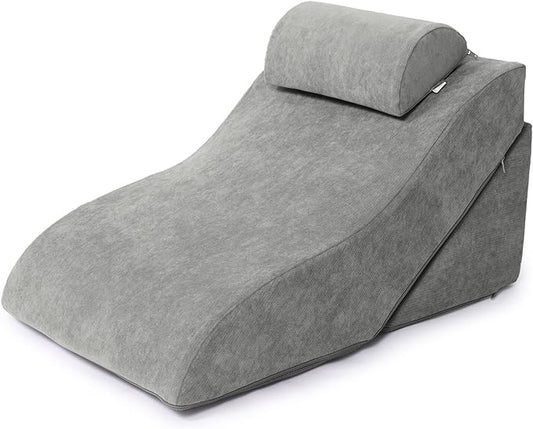 baibu 20 in Bed Wedge Pillow Set Foam | Adjustable Pillows for Back, Leg and Knee Pain Relief | Post Surgery Ortho Pillow – Anti Snoring, Heartburn, Acid Reflux & GRED (Gray)