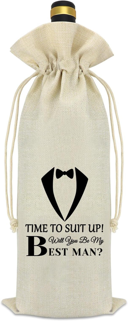Best Man Proposal Gifts Wedding Gift for Groomsmen Wine Bag Bachelor Party Decorations Reusable Wine Bottle Bag with Drawstrings Engagement Wedding Gift for Brother Best Friend Friendship Gift