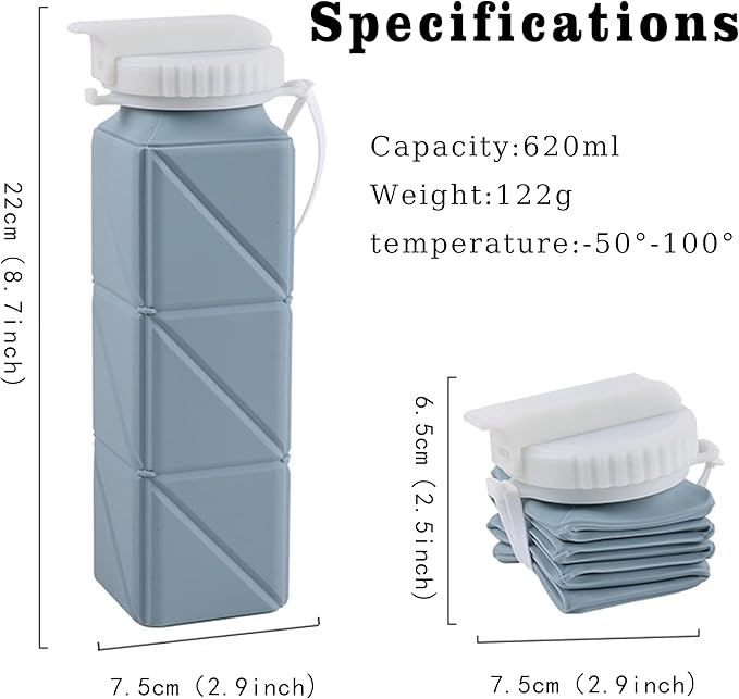 EOBTAIN Blue Collapsible Water Bottle with Straw 20oz Soft Foldable Water Bottles BPA Free and Food Grade Silicone Water Cup for Travel,Hiking,Gym.Portable Leak Proof and Reusable Sports Bottle.