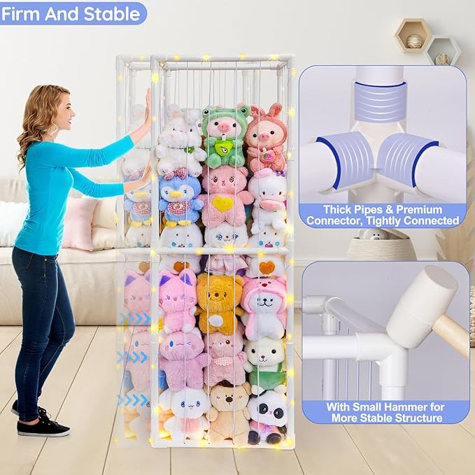 Beinou Stuffed Animals Zoo Storage Stuffed Animals Holder Extra Large Plushies Storage PVC Playroom Organizer Stuffed Animals Cage for Nursery Bedroom