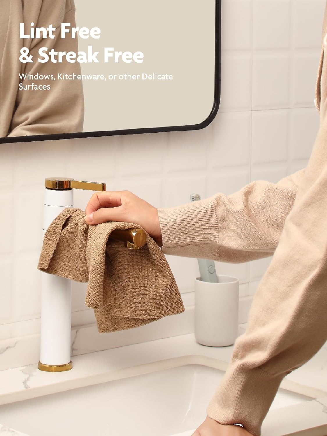 Fantasticlean Microfiber Cleaning Cloth Roll -60 Pack, Tear Away Microfiber Towels, 12" x 12", Reusable, Washable, Scratch Free, Ultra Absorbent Dish Rags for Car, Home, Garage or Shop (Beige & Tan)