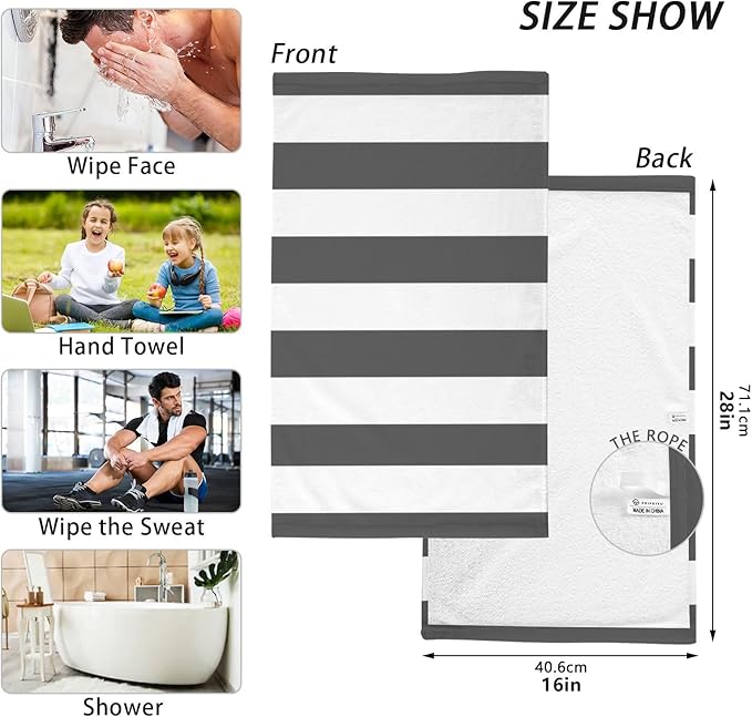 Classic Black and White Striped Bath Hand Towel Soft Cotton Highly Absorbent Fingertip Towels for Bathroom Beach Kitchen Sports Gym Yoga Travel (2-Pieces Towel Sets, 28x16 inch)