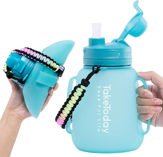 Collapsible Water Bottles 40 OZ Gallon Motivational Water Jug with Straw 1.2L Silicone Sports Water Bottle with Time Marker, Leakproof Large Water Bottle for Yoga Camping Outdoors