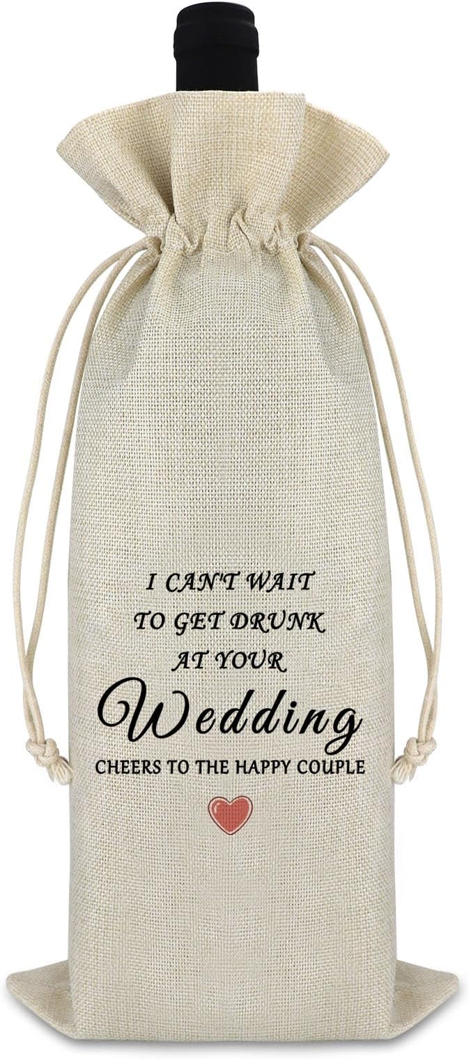 Wedding Gift Bridal Shower Gift for Friends Bridesmaid Proposal Wine Bag Engagement Wine Gift Bags for Bride Groom Funny Burlap Wine Wrap Bags Congrats Gift for Newlyweds Bestie Wine Bottle Cover