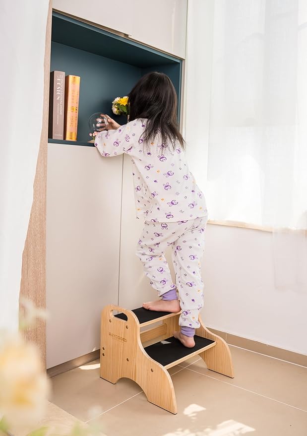 Toddler Step Stool for Bathroom Sink, 2 Step Stool, Toddler Stool for Bathroom, Toddler Sink Step Stool, Bedside Steps for High Beds, Kids Stool for Bathroom Sink, Wooden Two Step Stool