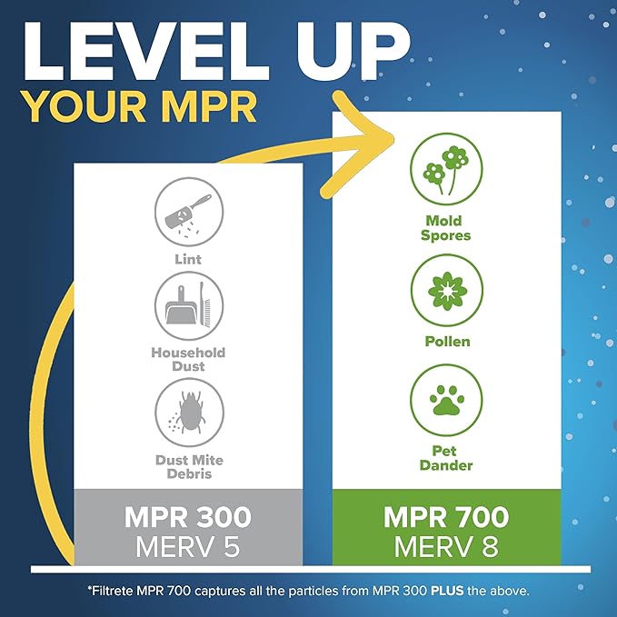 Filtrete 14x14x1 Air Filter, MPR 300, MERV 5, Clean Living Basic Dust 3-Month Pleated 1-Inch Air Filters, 6 Filters
