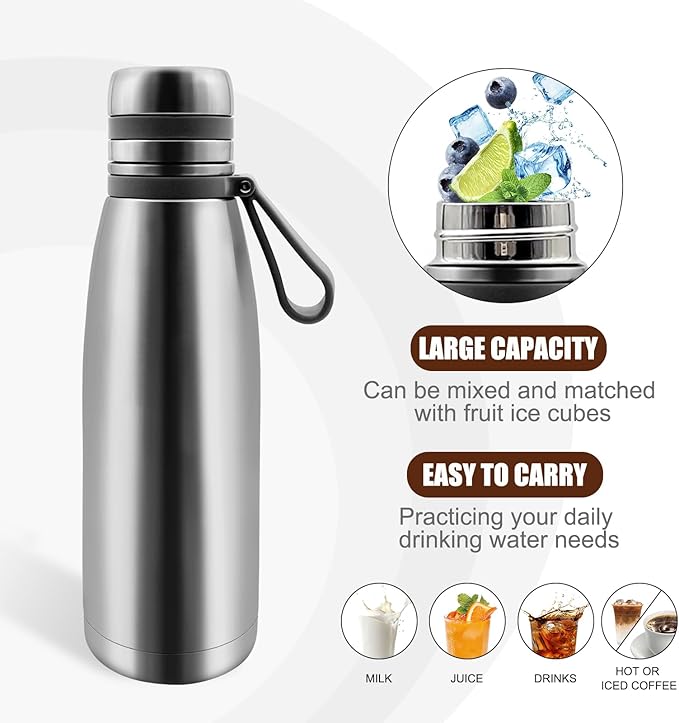 22oz Thermos for Hot and Cold Drinks, Coffee Thermos Water Bottle, Wide Mouth Thermal Cups- Leakproof Stainless Steel Insulated Thermos - Commute, Travel, and Picnic Friendly