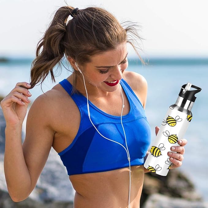 Blueangle Flying Bumble Bees Stainless Steel Water Bottle with Straw, BPA Free Reusable Leakproof Water Jug for Fitness Camping Outdoor Sports