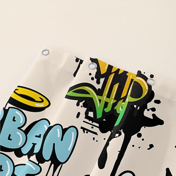 AILONEN Hip-Hop Skull Shower Curtains,Graffiti Music Bath Curtains,Printed Rock Curtains,Polyester Waterproof with 12 Hooks for Bathroom 72" W*72" H