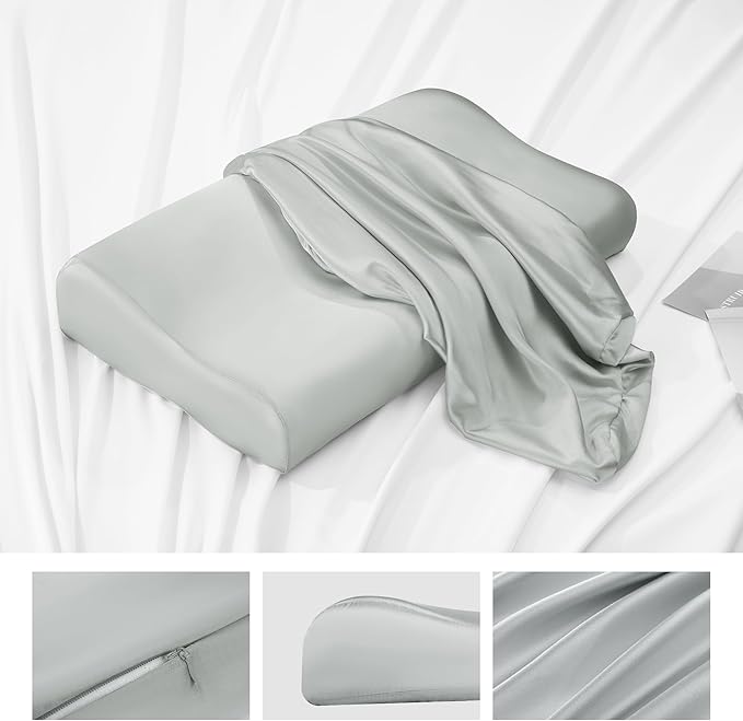 HOMBYS Satin Pillow Case for Contoured Support Pillow (DO NOT Include Pillow) -Zippered Pillow Cover for Neck Pillow for Cervical 1 Pack-Silky, Smooth and Breathable