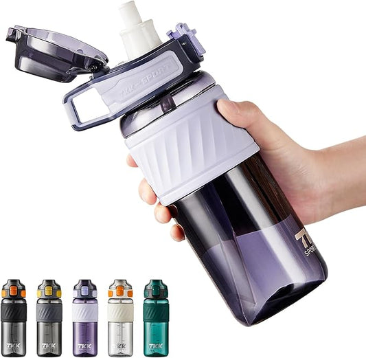 TKK 20oz Sports Water Bottles with Removable Straw Durable BPA Free Tritan Bottles Leak-Proof Water Bottles for School, Fitness, Gym, Outdoor, Purple